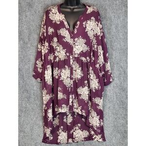Torrid Plus Size 5 Floral Print Button Front Hi Low Dress‎ Plum Ivory